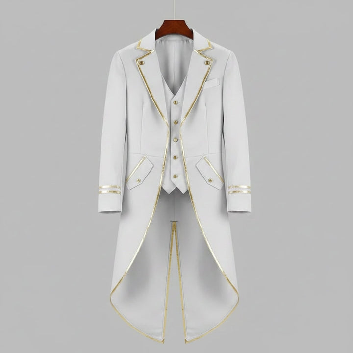 Giacca tailcoat da uomo gotica vittoriana nera, ideale per costumi di Halloween, cosplay e feste a tema.