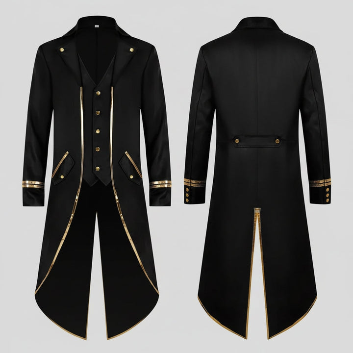 Tailcoat uomo nero, stile gotico vittoriano, per un look raffinato in feste cosplay o di Halloween.