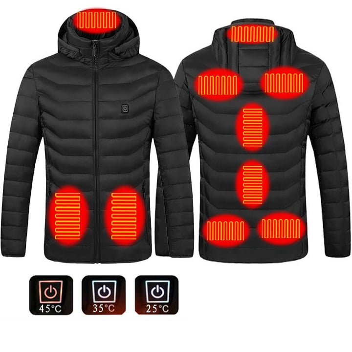 Giacca riscaldata antivento da uomo, essenziale per l'inverno e attività outdoor.