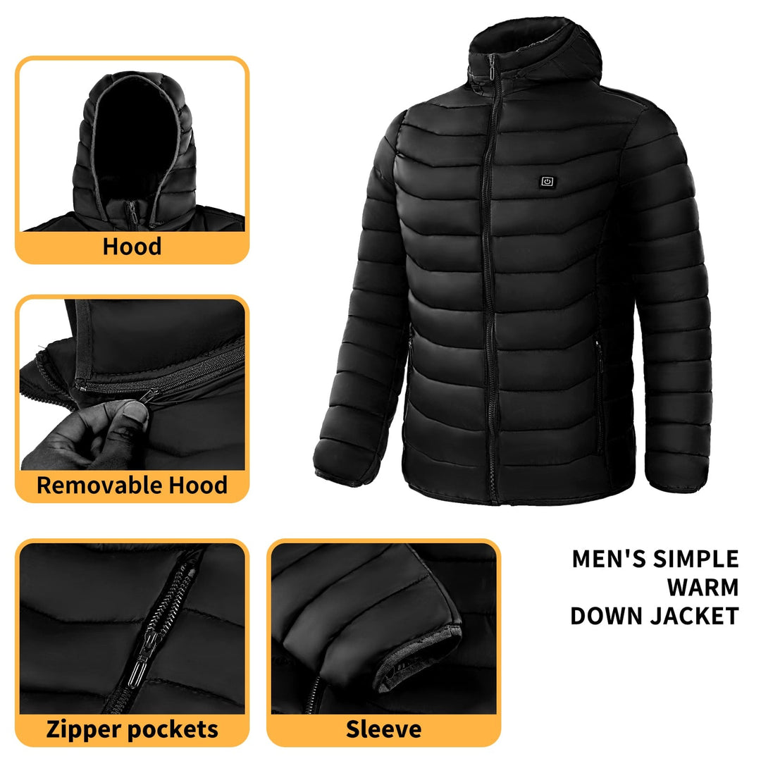 Abbigliamento invernale uomo: giacca riscaldata piumino per outdoor e sci.