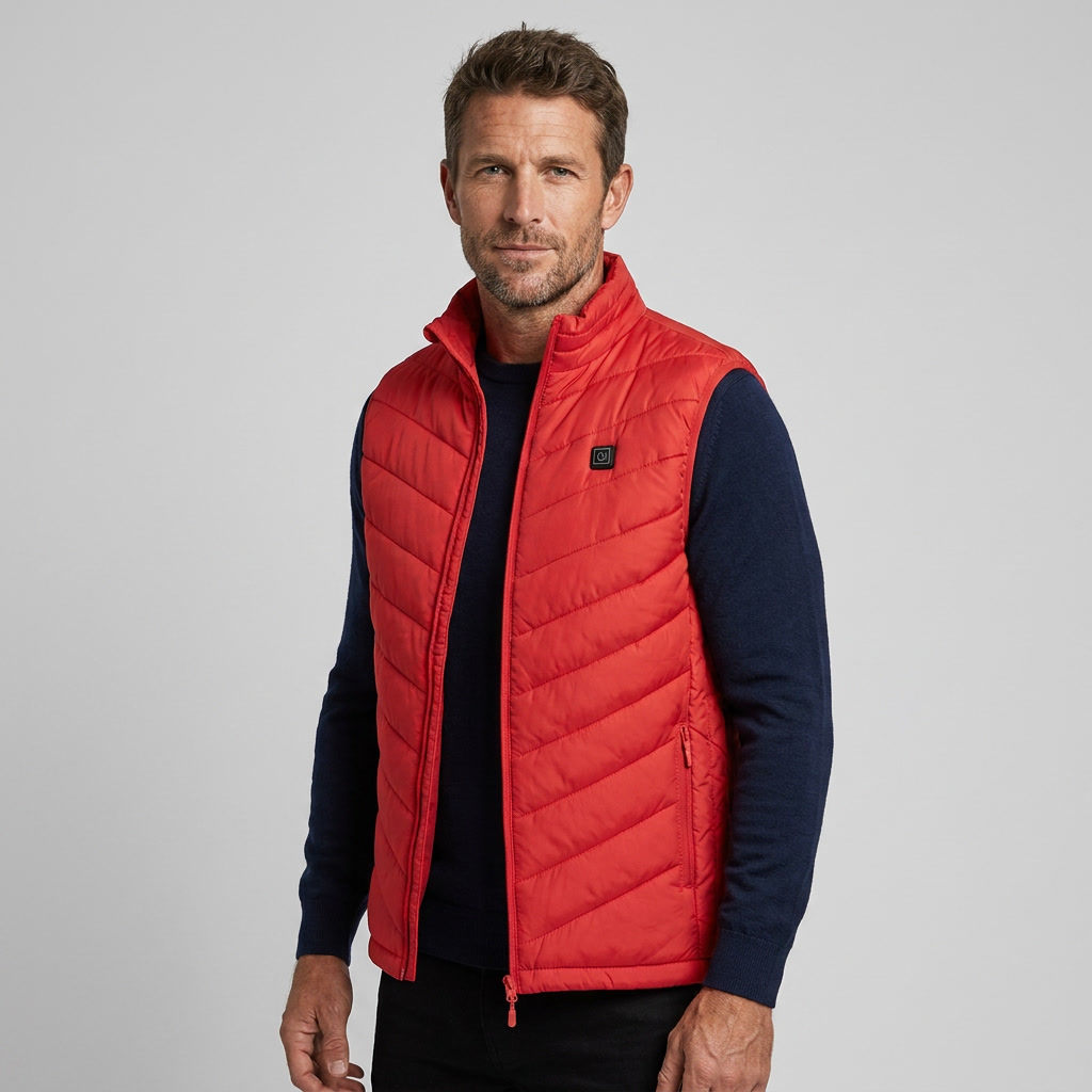 Gilet riscaldato uomo alimentato USB, tecnologia avanzata per mantenere il corpo al caldo in qualsiasi clima freddo.