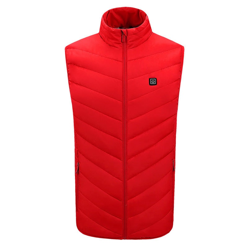 Gilet riscaldato uomo nero, design senza maniche, fornisce calore istantaneo tramite USB per l'inverno.