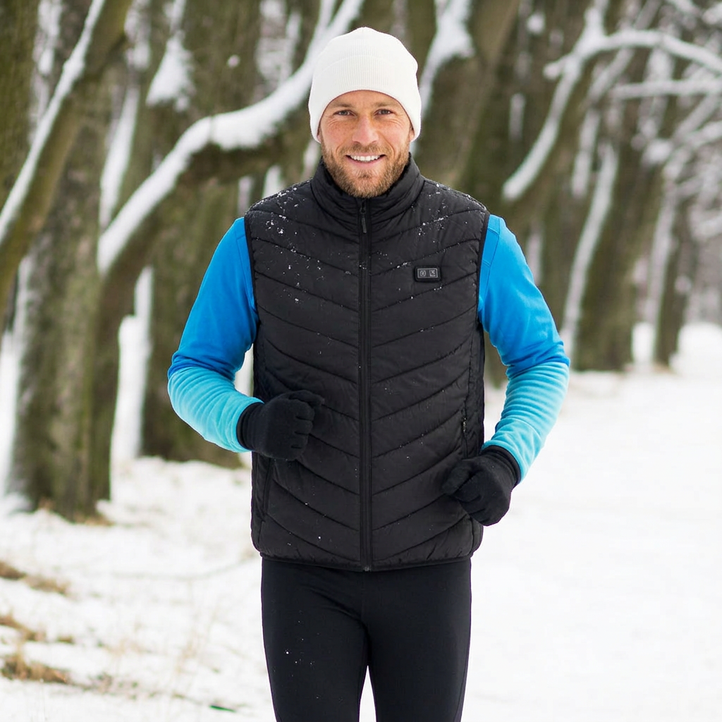 Gilet riscaldato USB ricaricabile da uomo, stile casual, colletto rialzato. Perfetto abbigliamento termico invernale.