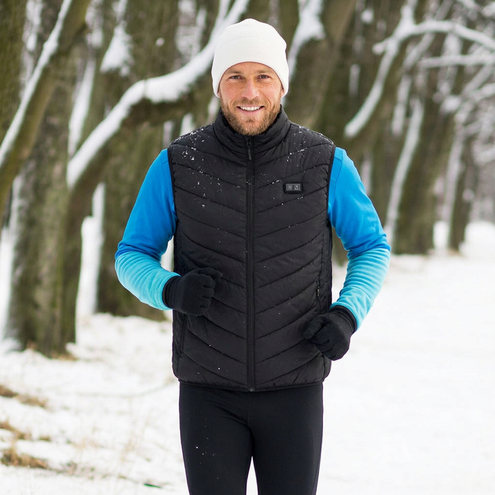 Gilet riscaldato USB ricaricabile da uomo, stile casual, colletto rialzato. Perfetto abbigliamento termico invernale.