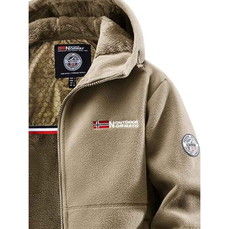 Giacca pile uomo con cappuccio e cerniera frontale, calda e morbida fodera, perfetta per l'inverno.