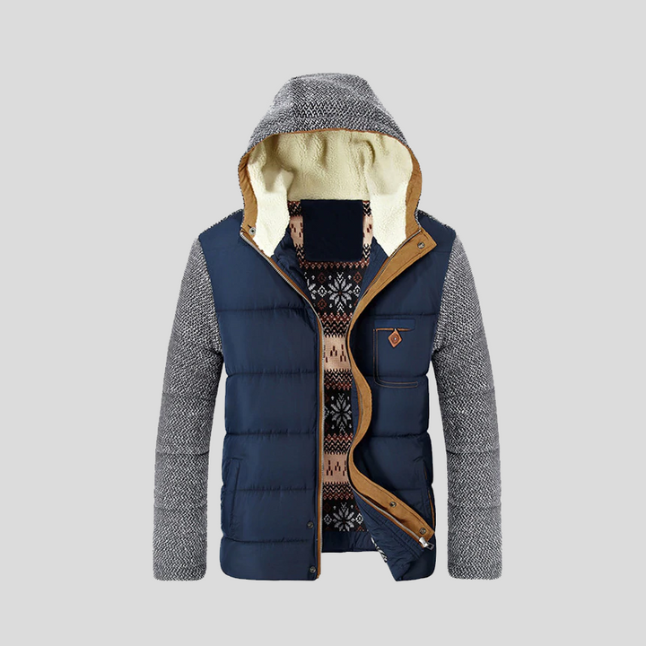 Piumino ibrido da uomo, giacca trapuntata con maniche in maglia, ideale per comfort e stile smart casual.