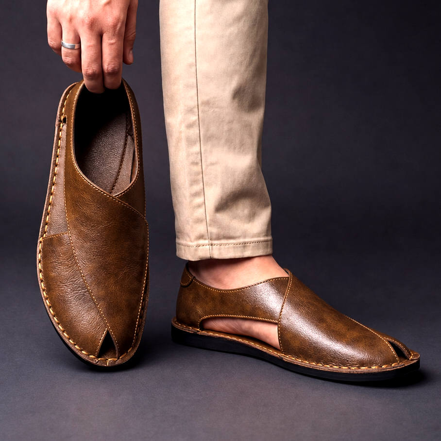 Comodi sandali estivi da uomo slip-on Peshawari per la spiaggia, il passeggio e le vacanze.