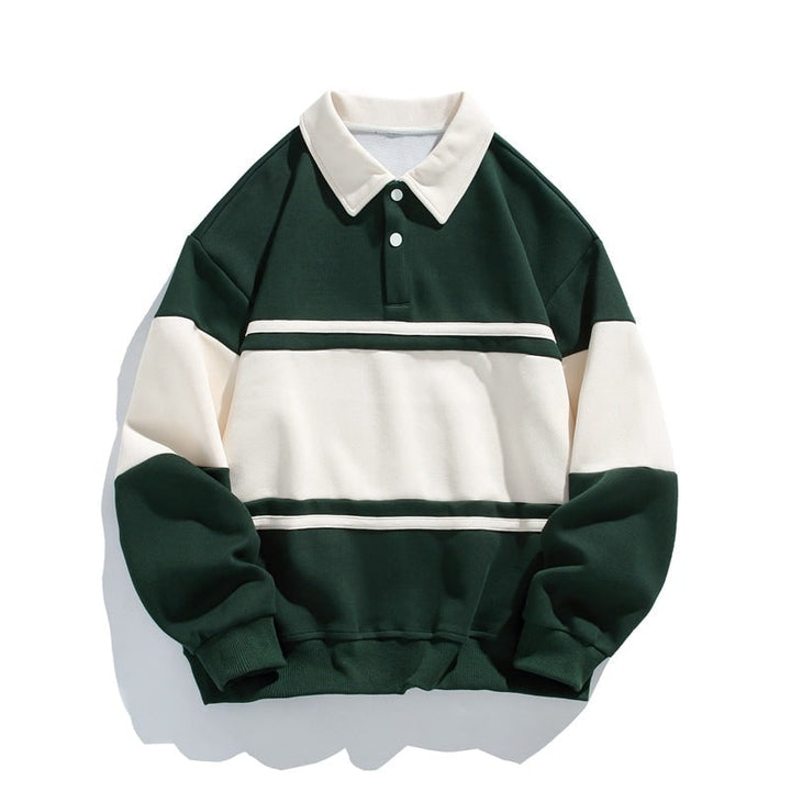 Felpa Polo Uomo a maniche lunghe, stile casual con striscia sul petto e polsini a coste.