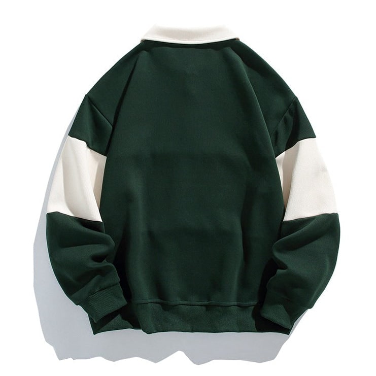 Felpa sportiva uomo, modello polo, maniche lunghe con dettagli strisce sul petto, comfort.
