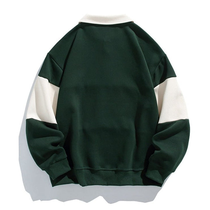 Felpa sportiva uomo, modello polo, maniche lunghe con dettagli strisce sul petto, comfort.