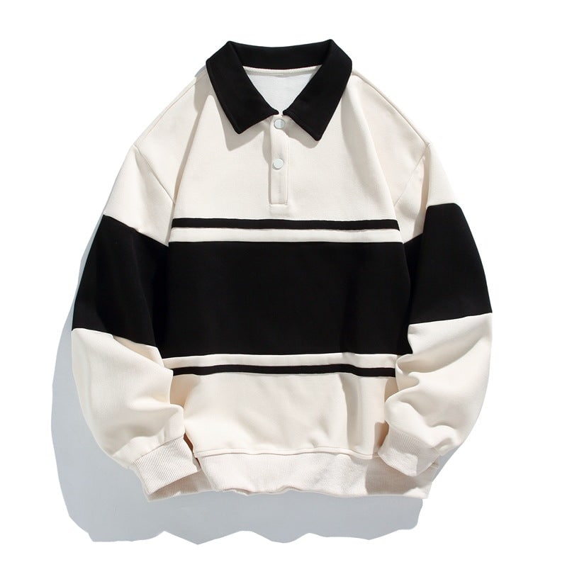 Polo uomo a maniche lunghe con striscia orizzontale, ideale per un look casual e confortevole.