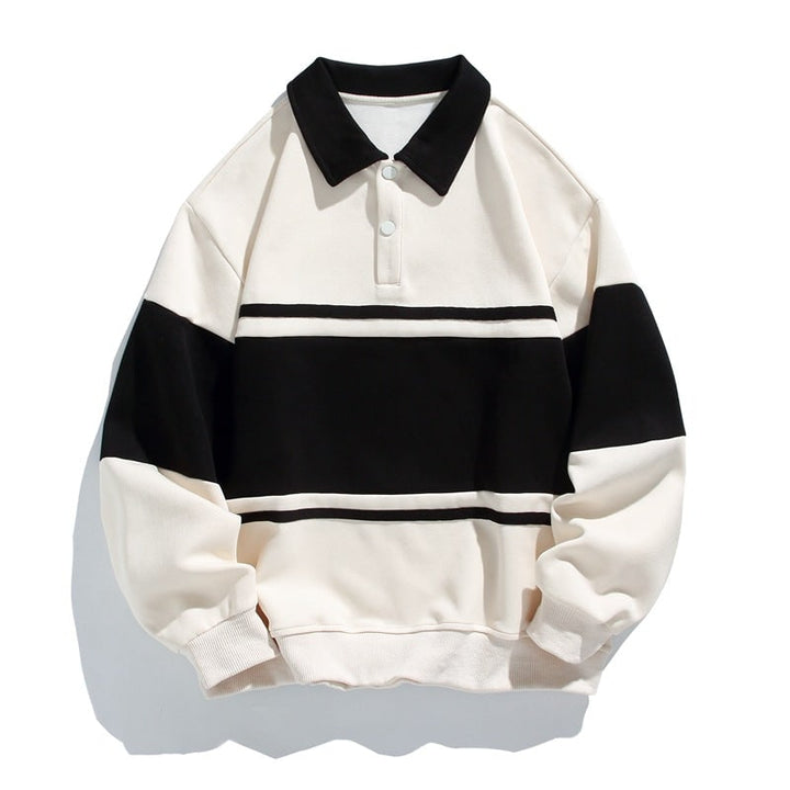 Polo uomo a maniche lunghe con striscia orizzontale, ideale per un look casual e confortevole.