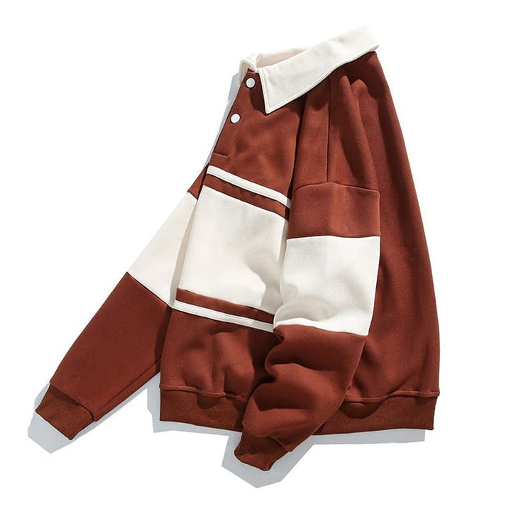Polo casual da uomo, maniche lunghe con striscia sul petto. Felpa ideale per abbigliamento sportivo.