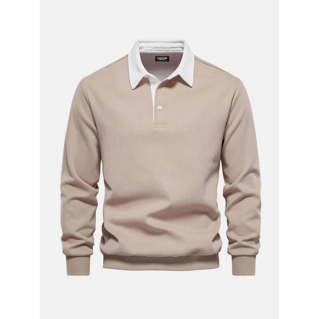 Felpa polo uomo a manica lunga con collo e abbottonatura a contrasto, ideale per look smart-casual.