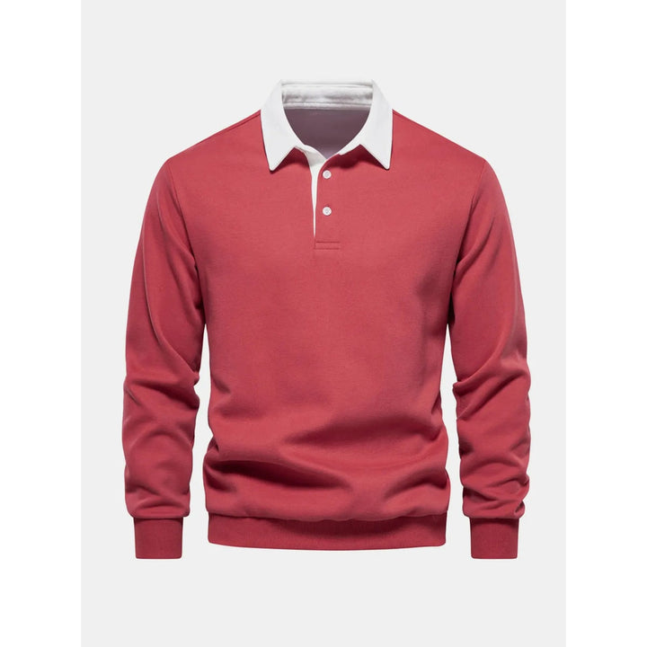 Felpa uomo smart-casual, polo a manica lunga con collo e abbottonatura distintivi, comfort maschile.