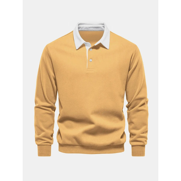 Pullover uomo alla moda, felpa polo a manica lunga con collo e abbottonatura a contrasto, elegante.