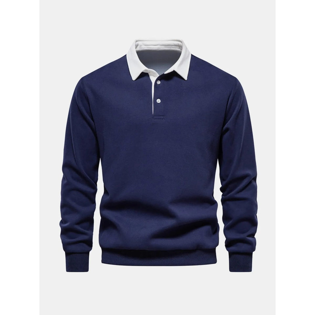 Pullover uomo elegante, felpa polo a manica lunga con dettagli a contrasto per comfort maschile.