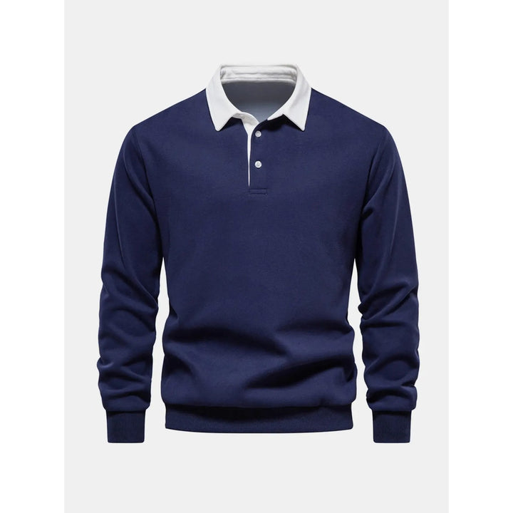 Pullover uomo elegante, felpa polo a manica lunga con dettagli a contrasto per comfort maschile.
