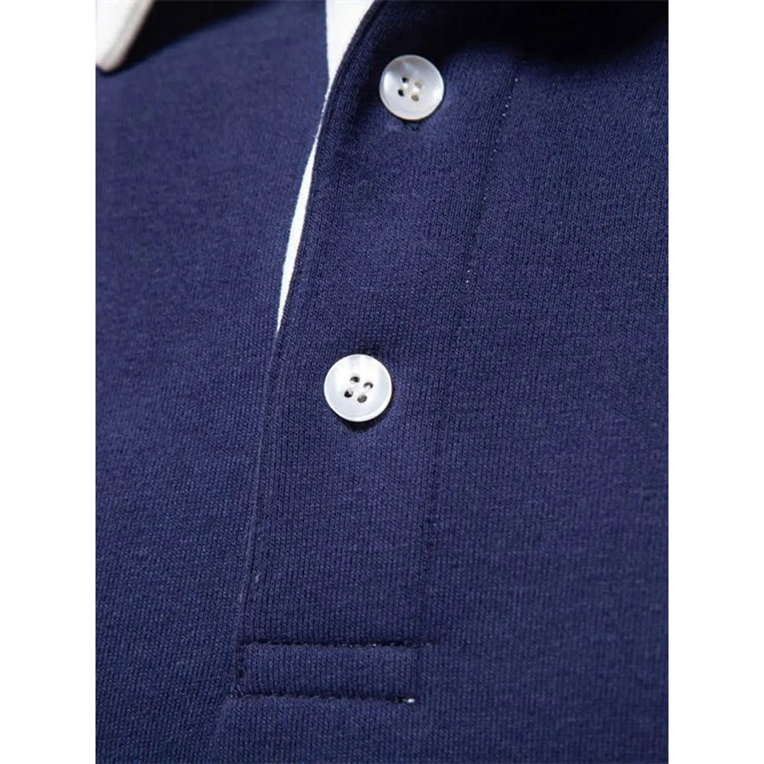 Felpa uomo casual chic, polo a manica lunga con collo e abbottonatura a contrasto, vestibilità regolare.