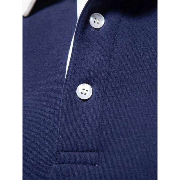 Felpa uomo casual chic, polo a manica lunga con collo e abbottonatura a contrasto, vestibilità regolare.