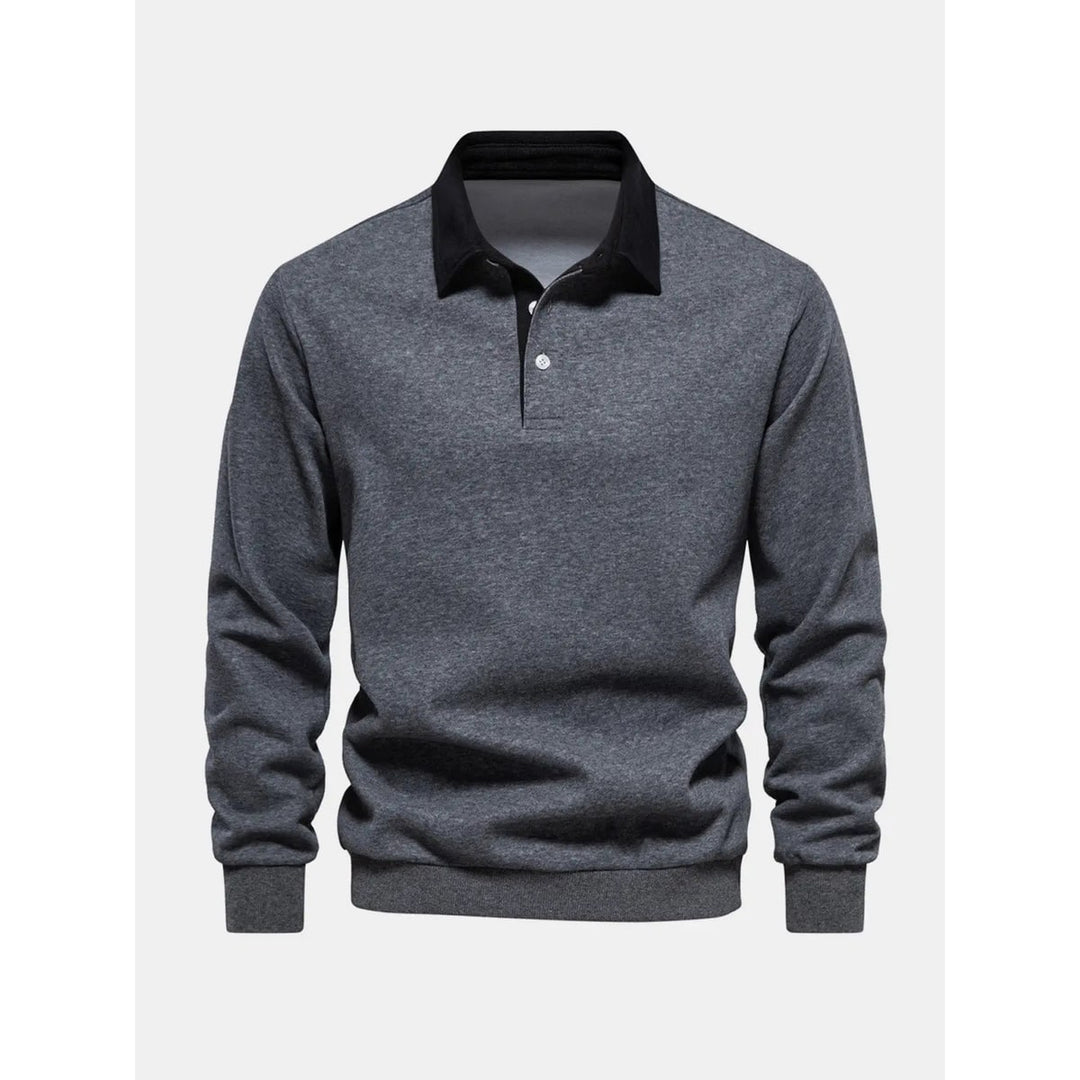 Pullover uomo versatile, felpa polo a manica lunga con collo a contrasto per ogni occasione maschile.