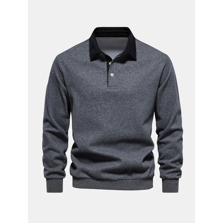 Pullover uomo versatile, felpa polo a manica lunga con collo a contrasto per ogni occasione maschile.