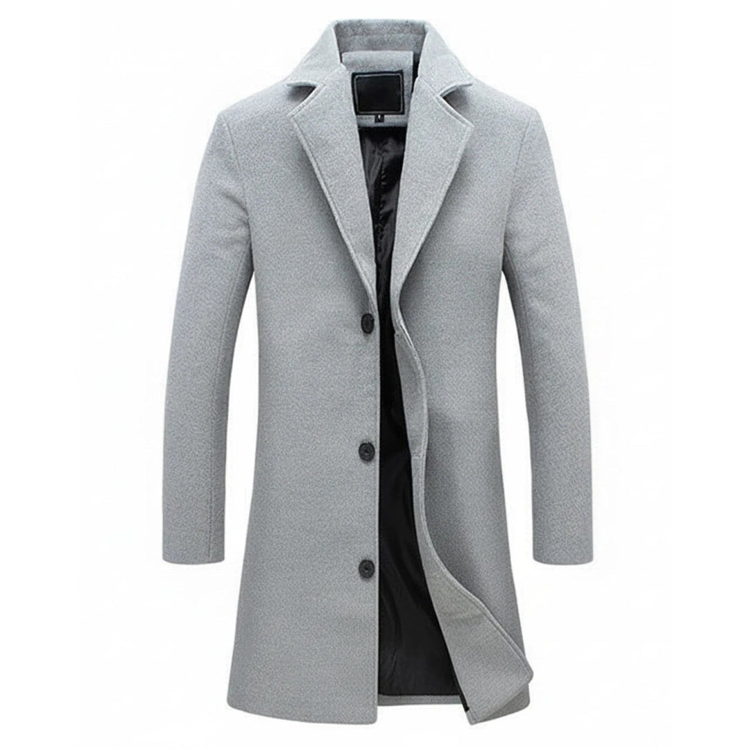 Cappotto da uomo lungo monopetto con revers a tacca. Outerwear maschile elegante per autunno e inverno.