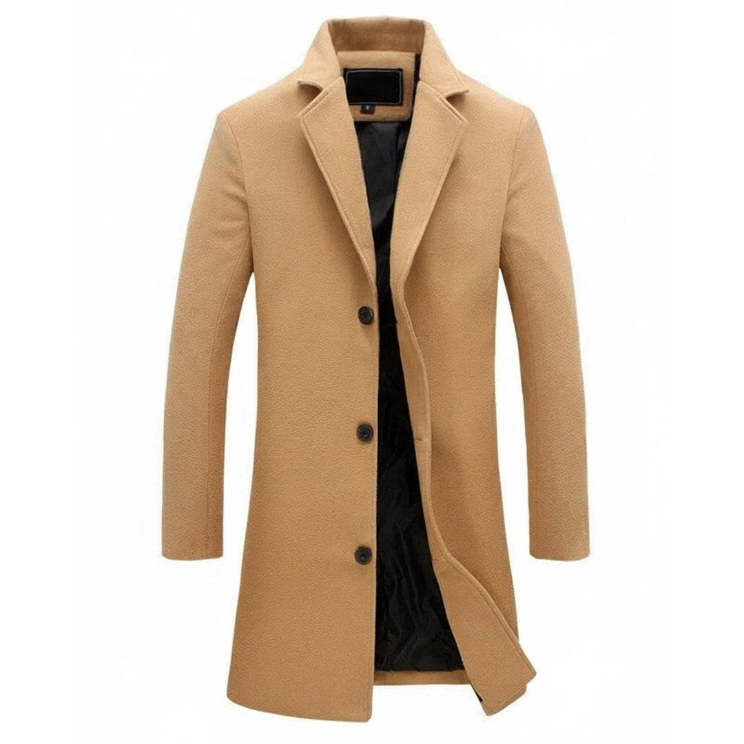 Cappotto elegante da uomo, modello lungo monopetto con revers a tacca. Outerwear formale e casual elegante.