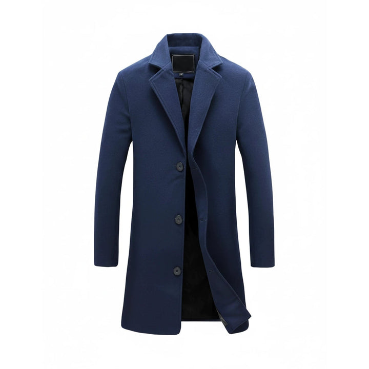Moda uomo: cappotto lungo monopetto elegante con revers a tacca. Ideale per look formali o smart casual inverno.
