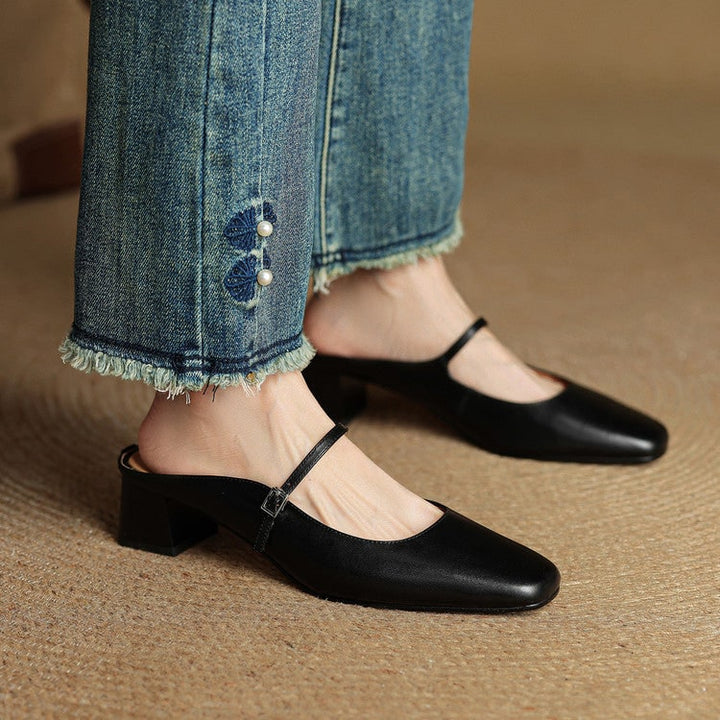 Scarpe uomo classiche Mary Jane, tacco grosso, punta quadrata, ideali per comfort e stile.