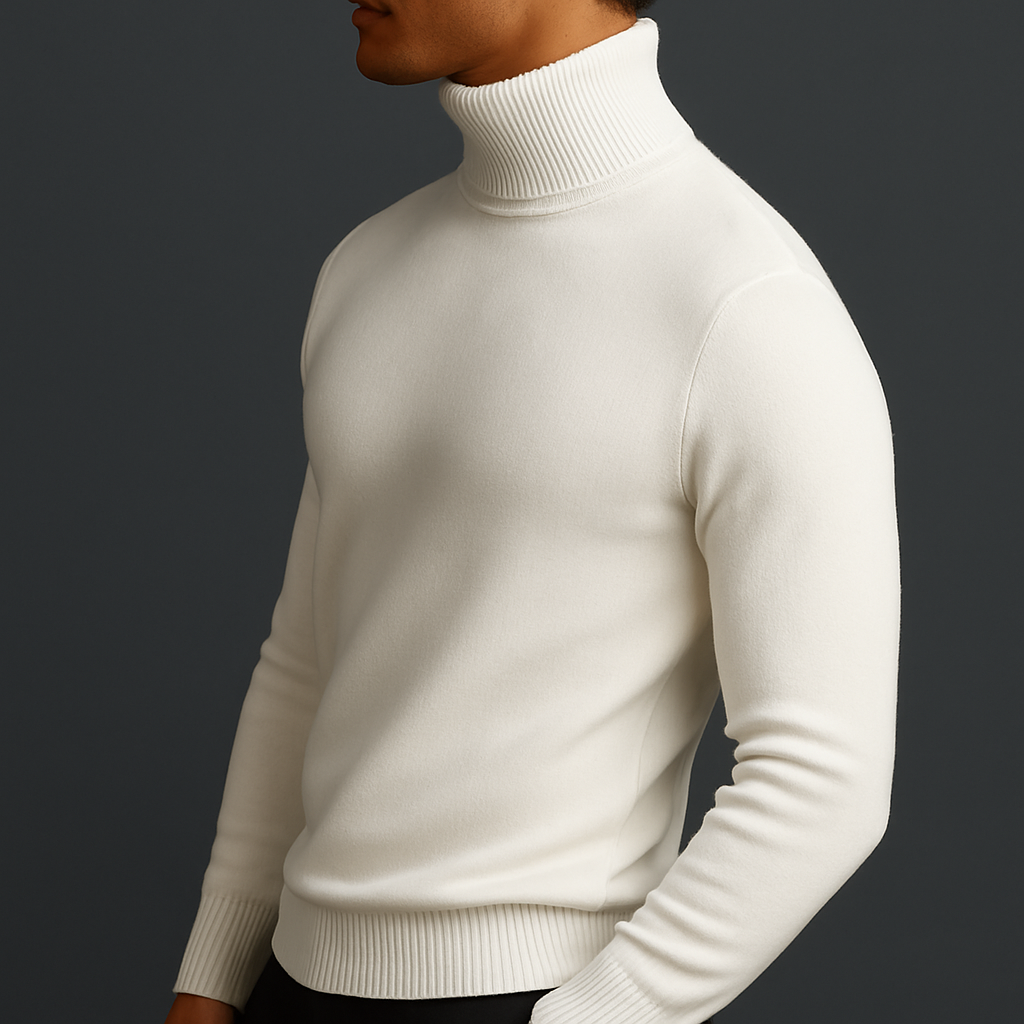 Elegante maglione dolcevita uomo slim fit, interno felpato per il massimo calore invernale.