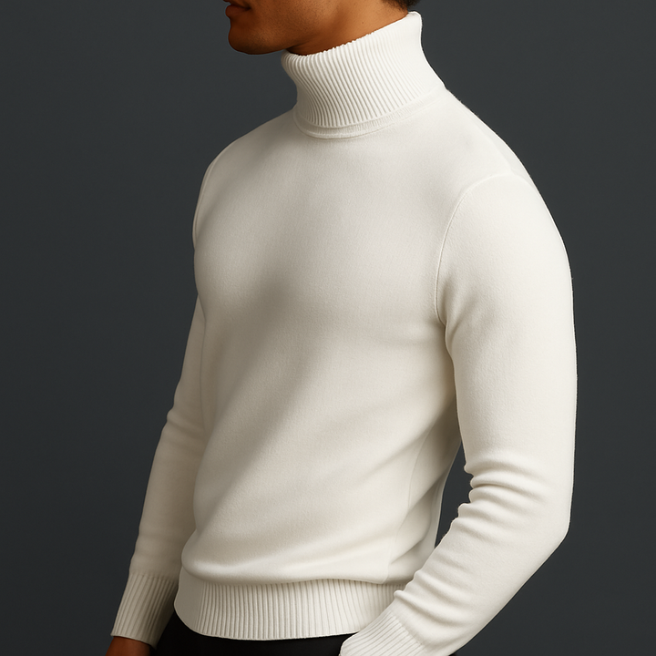 Elegante maglione dolcevita uomo slim fit, interno felpato per il massimo calore invernale.