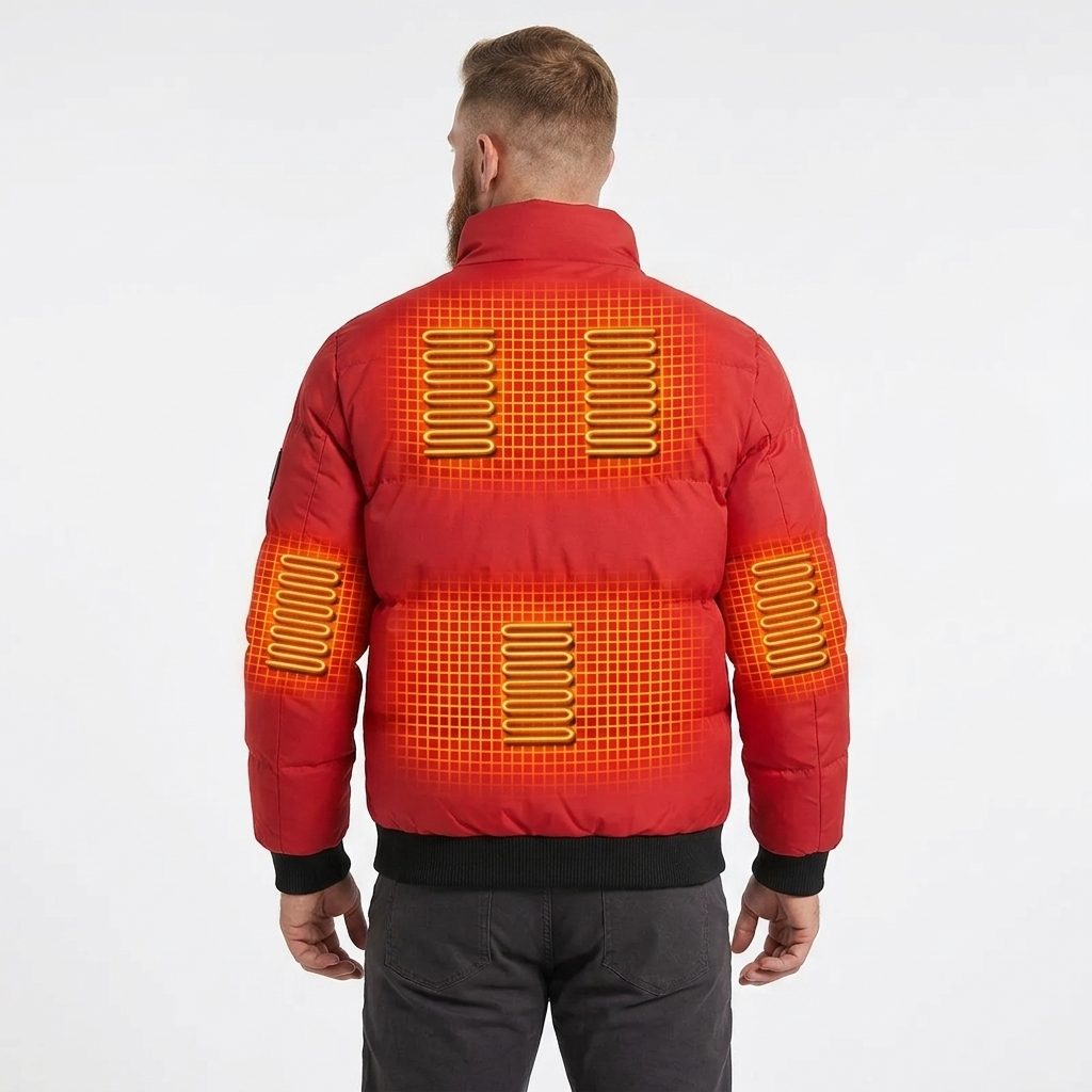 Giacca piumino uomo riscaldata compatta e leggera, perfetta per comfort termico in inverno e attività outdoor.