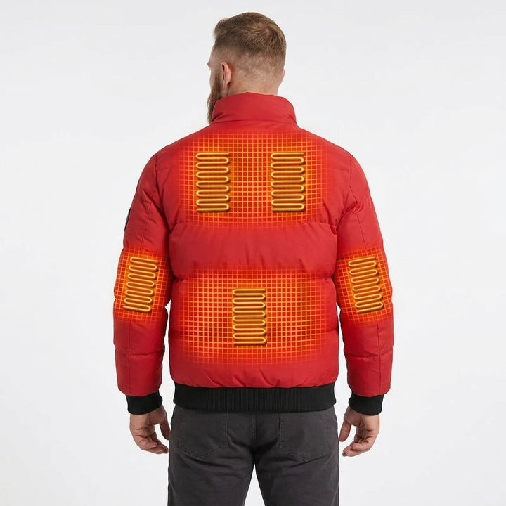 Giacca piumino uomo riscaldata compatta e leggera, perfetta per comfort termico in inverno e attività outdoor.