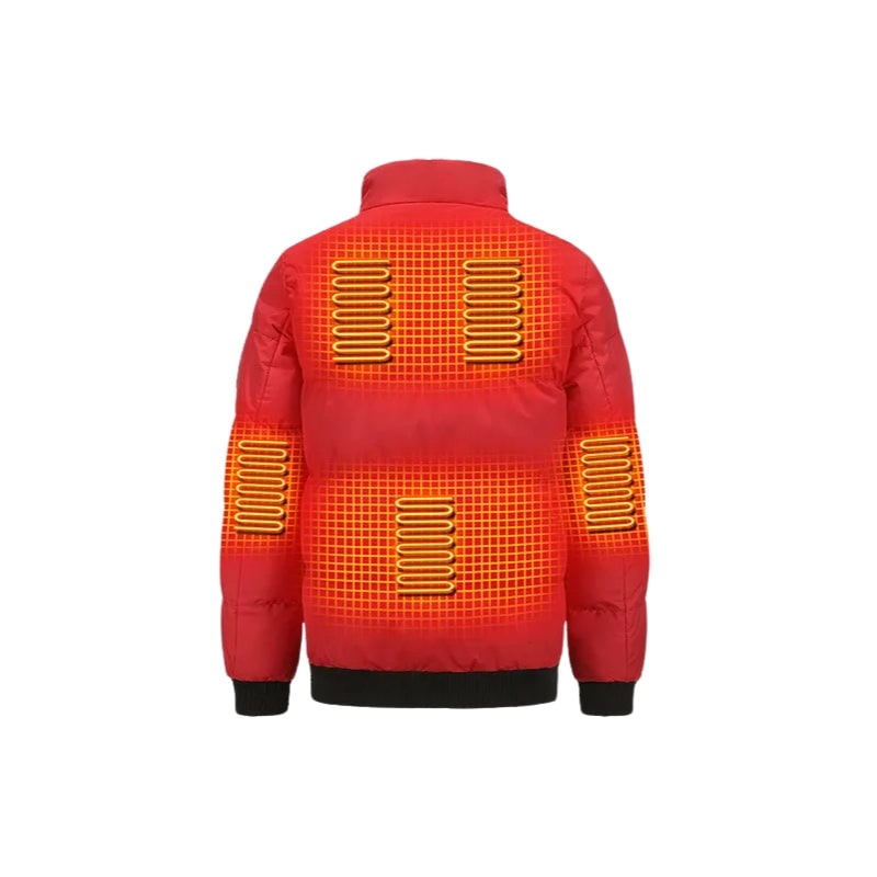 Elegante piumino uomo riscaldato casual, con collo alto e zip, ideale per comfort termico in città e montagna.
