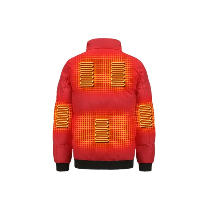 Elegante piumino uomo riscaldato casual, con collo alto e zip, ideale per comfort termico in città e montagna.