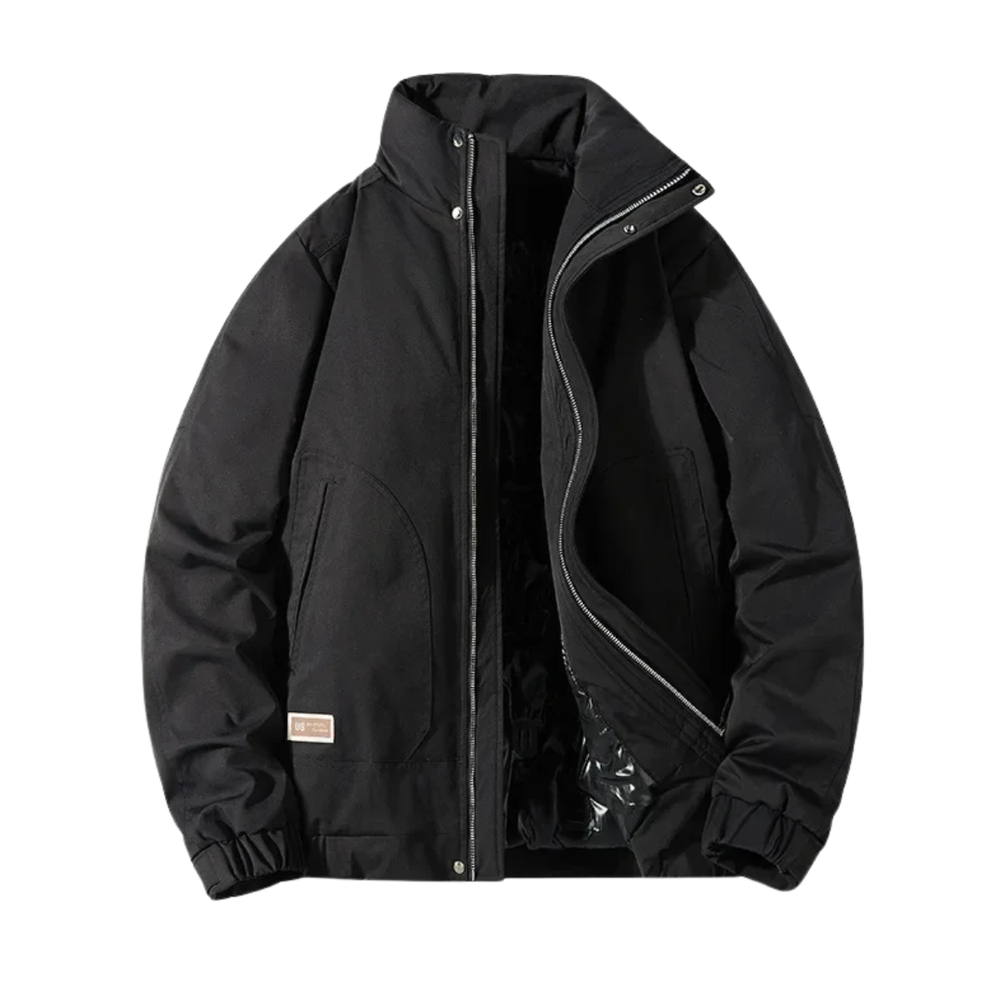 Giacca uomo piumino bomber imbottita con collo rialzato, cerniera, perfetta per l'inverno e stile casual.