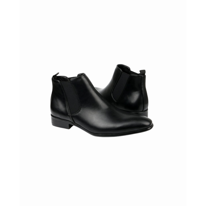 Stivali Chelsea uomo in pelle nera lucida, ideali per eventi formali e outfit business casual. Slip-on.