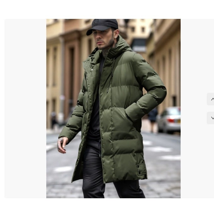 Cappotto piumino uomo trapuntato, con cappuccio e coulisse, stile moderno per l'inverno.