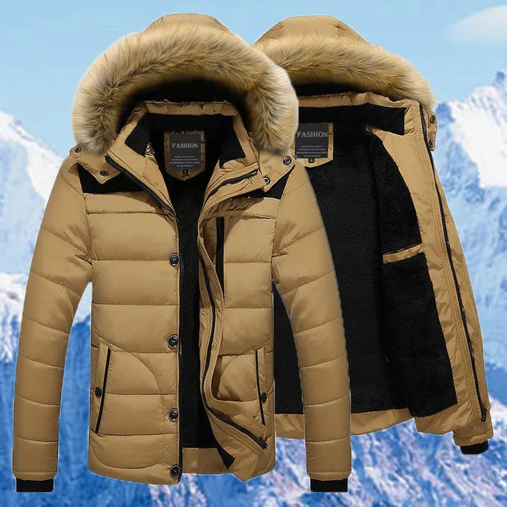Piumino invernale da uomo, caldo e antivento, con design trapuntato e cappuccio. Perfetto per il freddo.