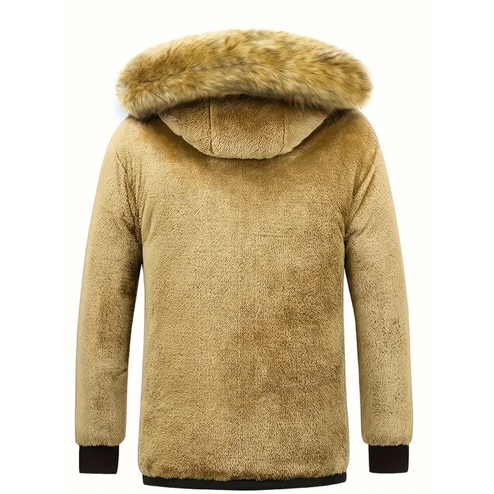 Puffer uomo invernale trapuntato, giacca calda e antivento con cappuccio e pelliccia sintetica, casual.
