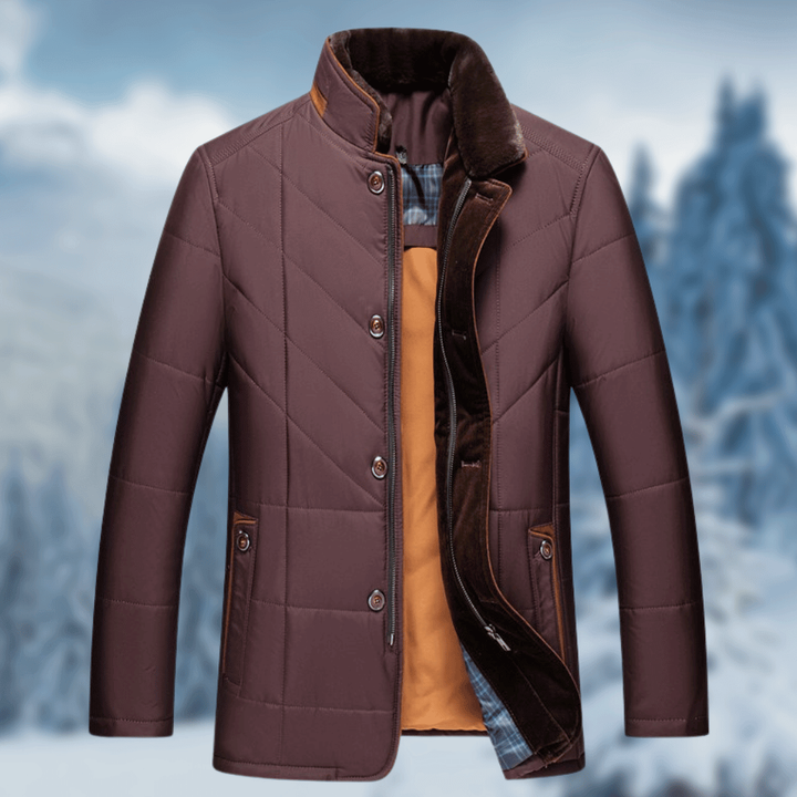 Giacca uomo puffer trapuntata stile casual con collo in pelliccia sintetica, perfetta per l'autunno e l'eleganza urbana.