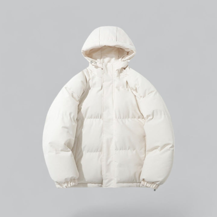 Puffer uomo con cappuccio, giacca trapuntata invernale per abbigliamento maschile confortevole e stiloso.