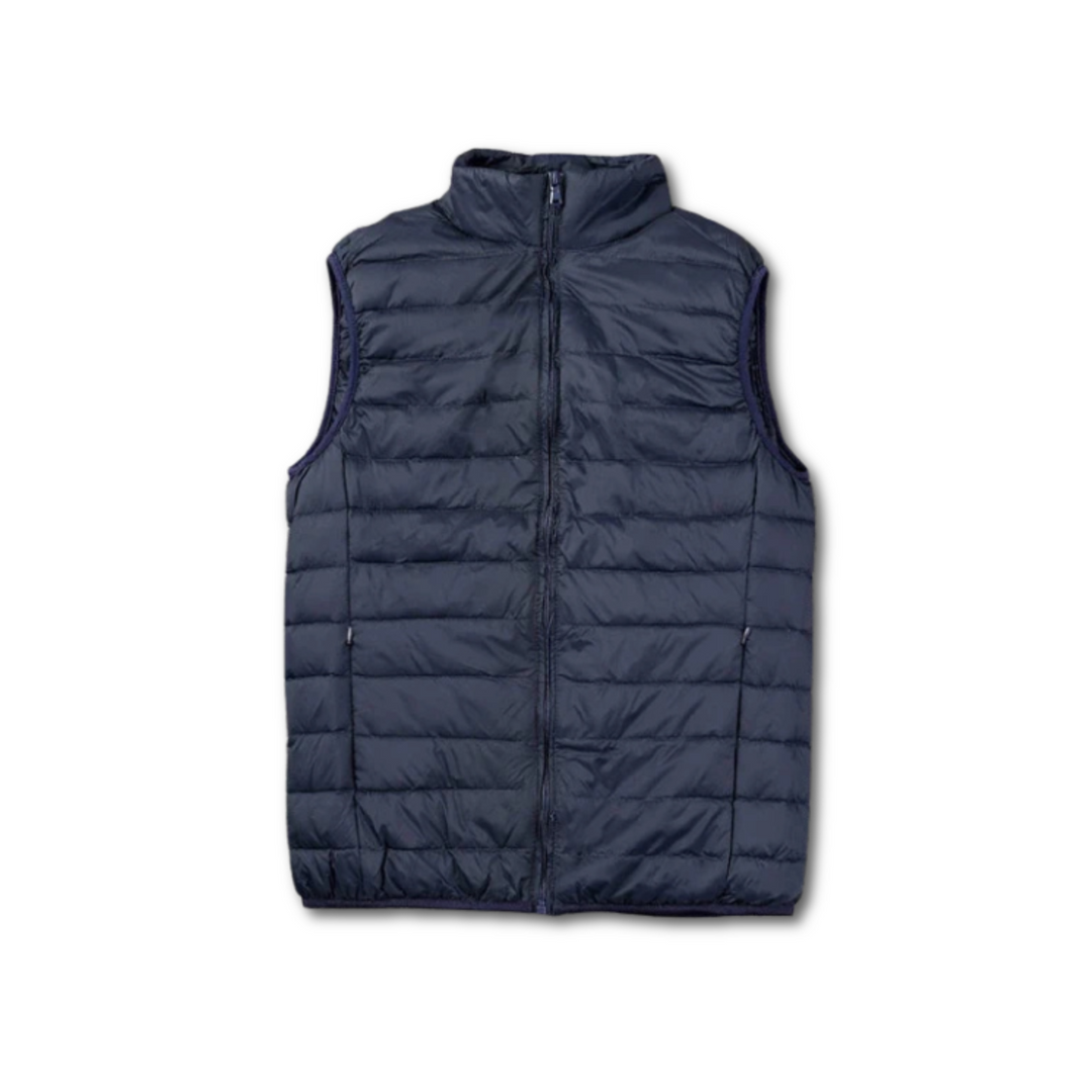 Elegante gilet piumino trapuntato da uomo con collo alto. Ottimo per un look casual-chic in inverno, primavera o autunno.