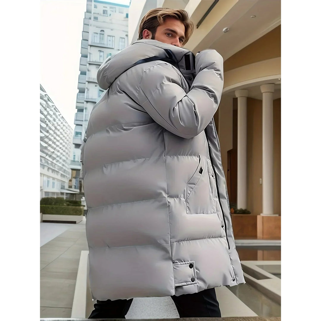 Giacca uomo puffer invernale, cappotto caldo con cappuccio regolabile per proteggersi dal freddo.