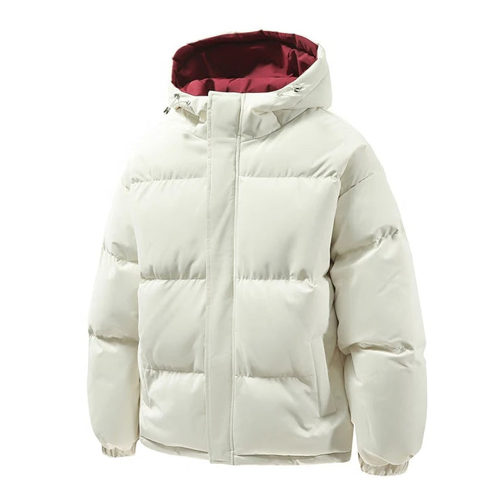 Capospalla uomo isolato per l'inverno, giacca puffer con cappuccio per comfort e protezione dal freddo.