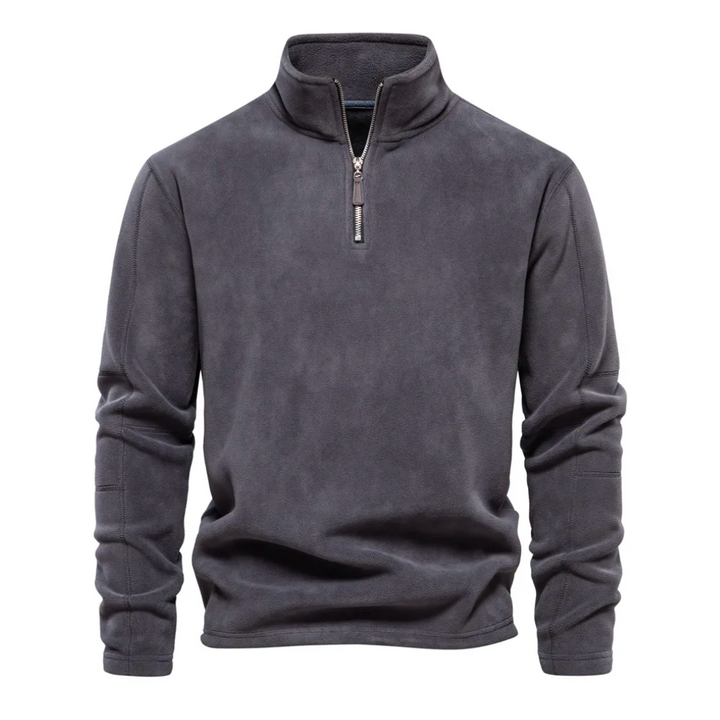 Felpa uomo elegante con zip a un quarto e collo alto, perfetta per un look casual-chic e moda maschile moderna.