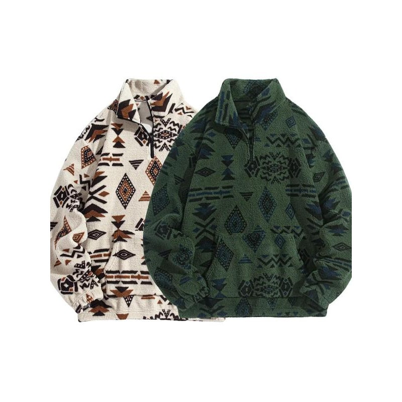 Felpa uomo comoda e calda con zip. Design geometrico casual, perfetta per la moda autunno/inverno.