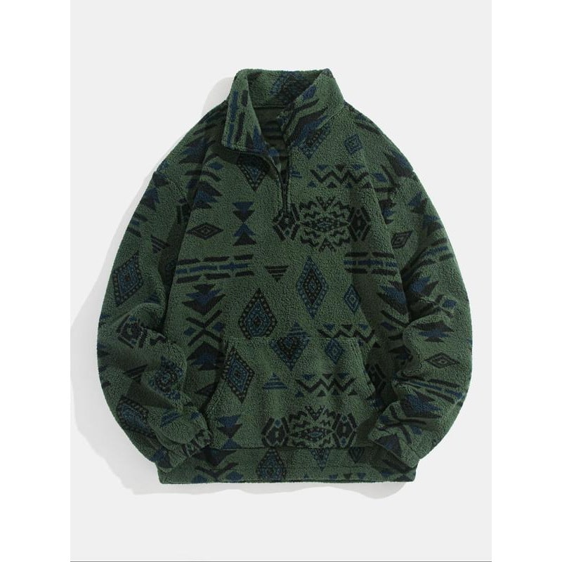 Felpa uomo casual con zip frontale e stampa geometrica. Calda e confortevole per l'autunno/inverno.