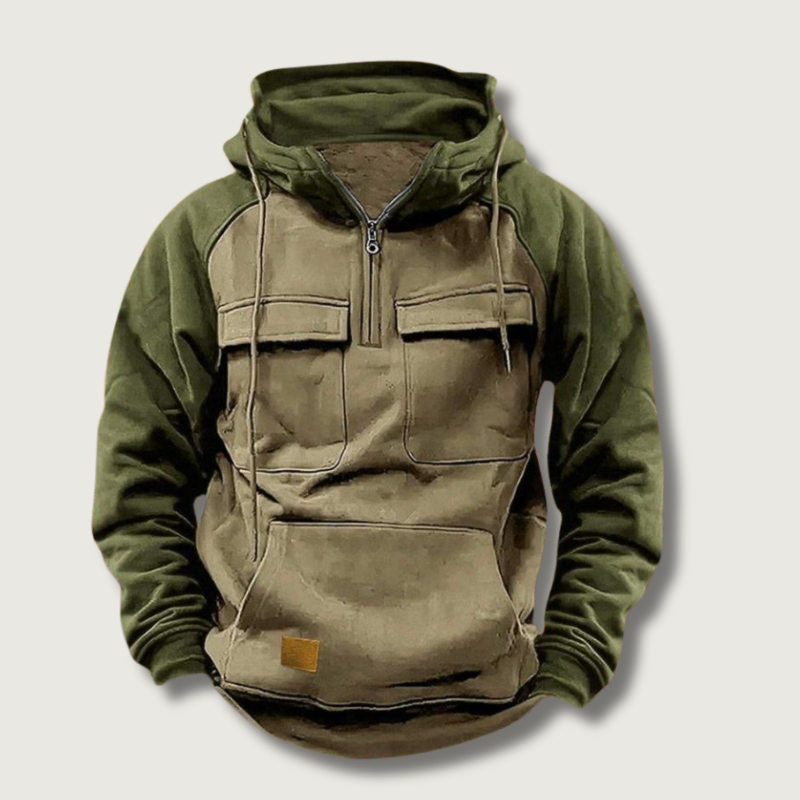 Felpa uomo con cappuccio e zip corta, design a blocchi di colore casual. Perfetta per primavera/autunno.
